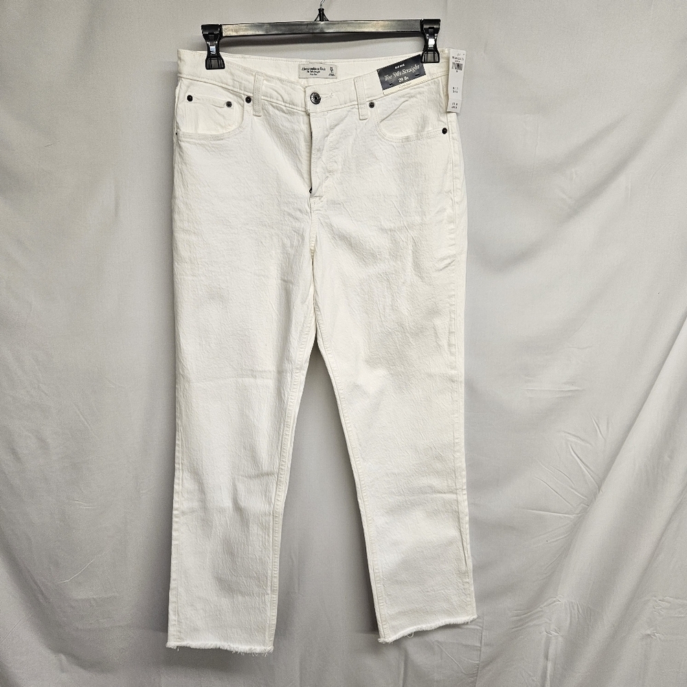 Abercrombie & Fitch Women's The 90's Straight Mid-Rise Pants Size 29 8 White NWT